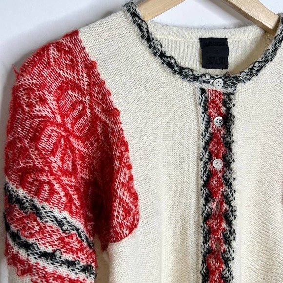 Anna Sui James Coviello Foranna White with Red and Black Details Sweater - Picture 11 of 12